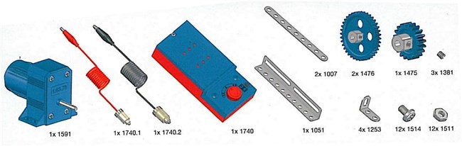 Suppleringssæt med motor, batterikasse, gear.