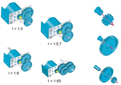 Motor samt tandhjul til gear