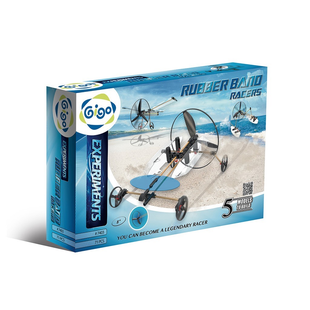 Gigo byggesæt 7403, Elastik racer - bil, båd, fly, helikopter